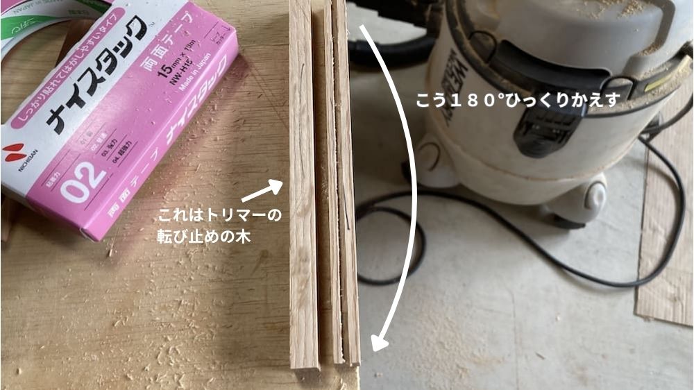 材料を180°ひっくり返す